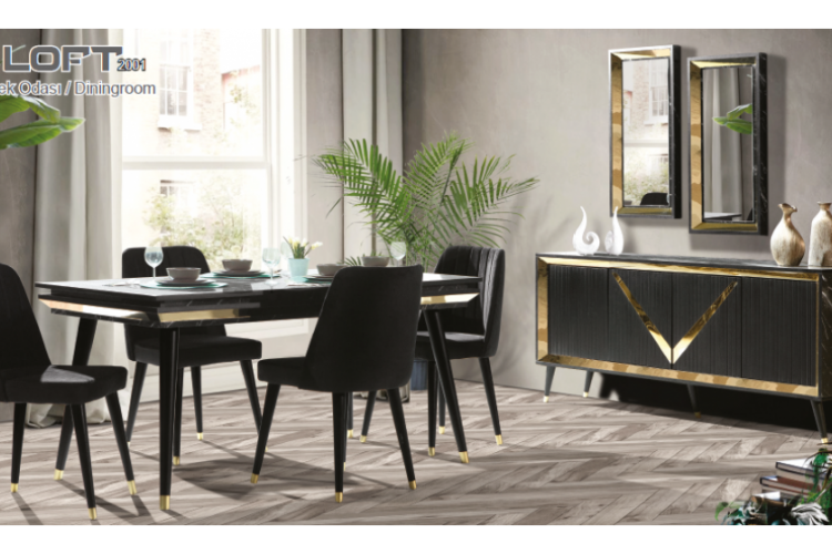 Loft Siyah Gold Yemek Odası