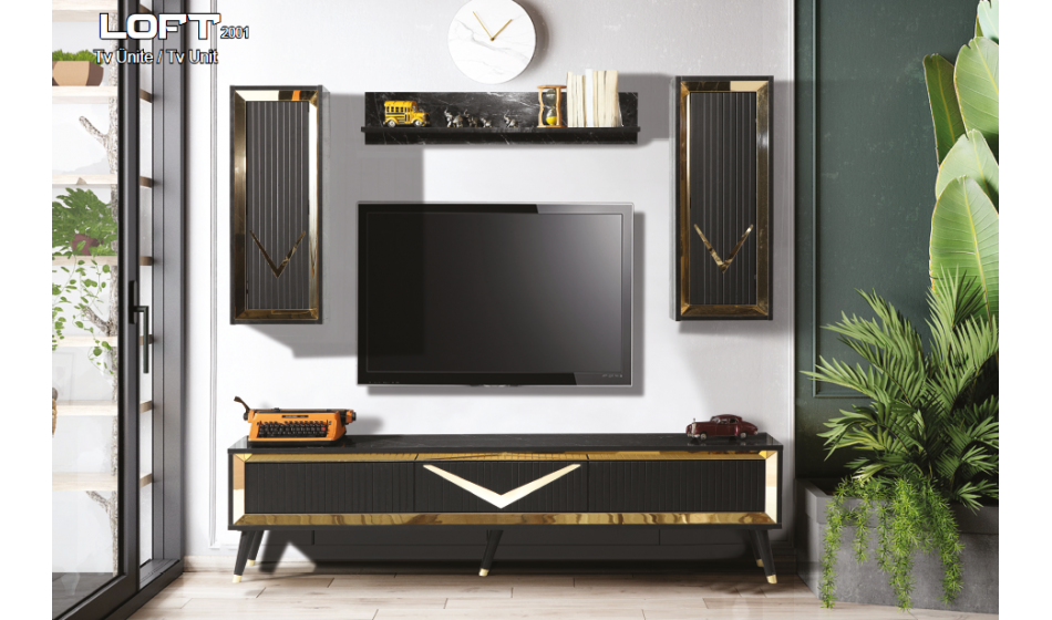 Loft Siyah Gold Yemek Odası