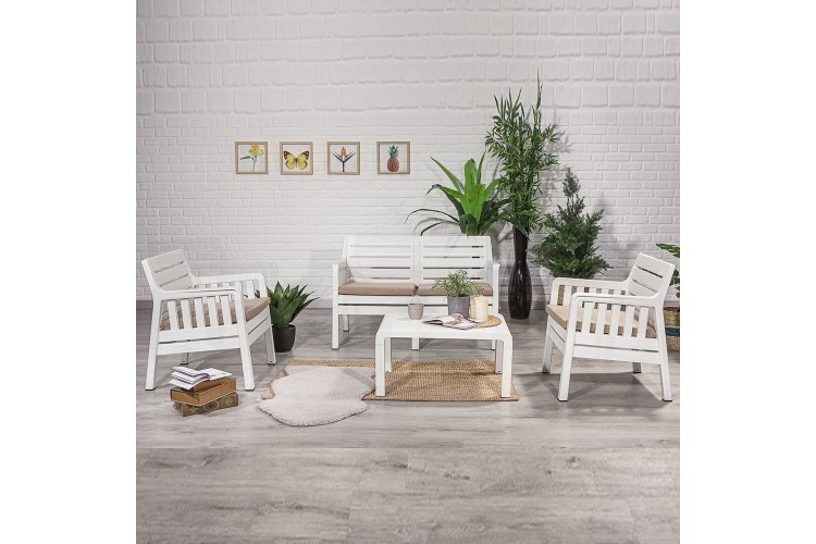 Lara Beyaz Rattan 2+1+1+Sehpa